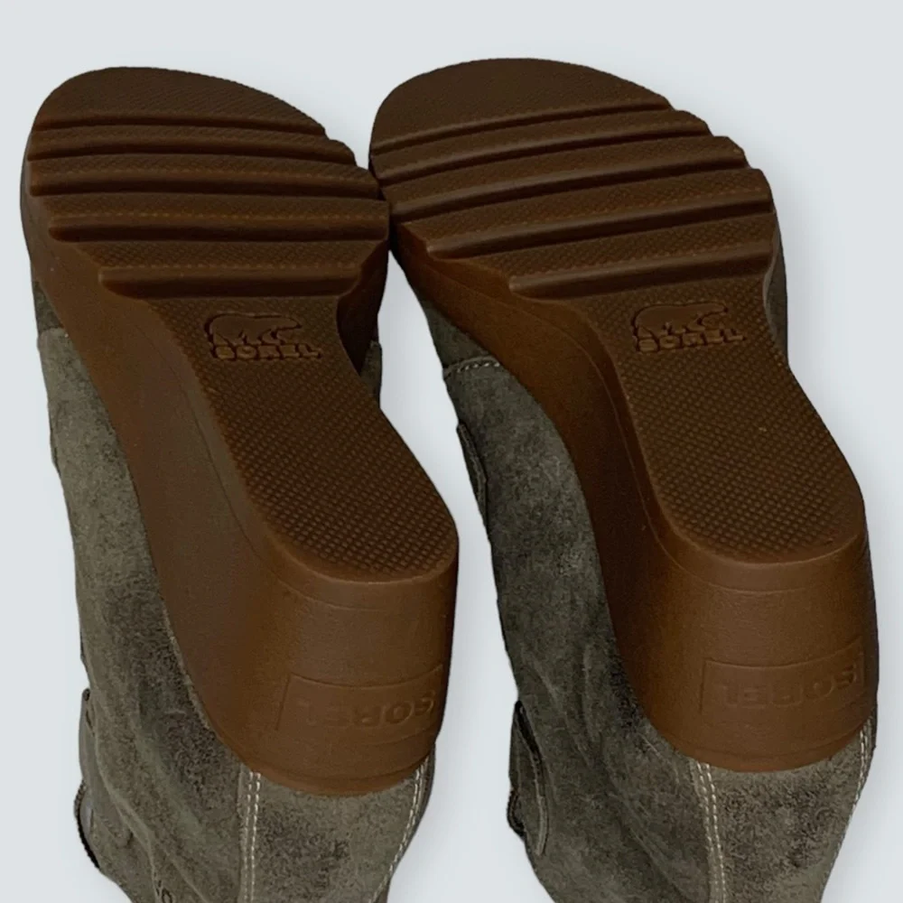 Sorel Wedges in Taupe Suede with Gum Soles